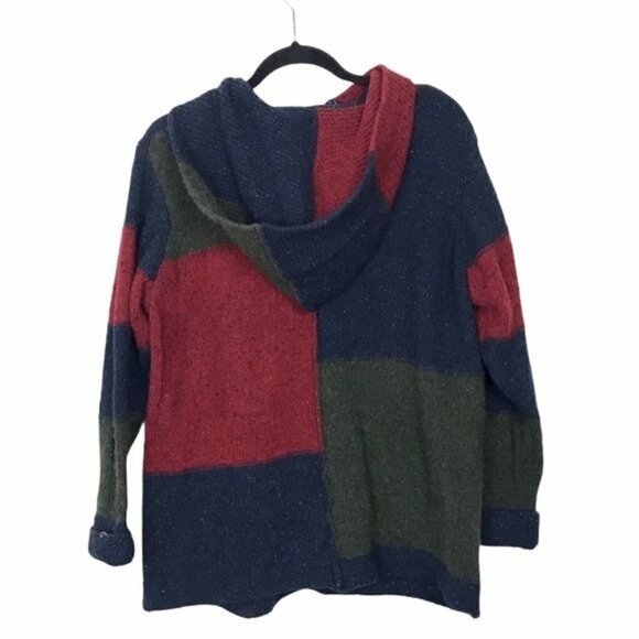 Kerry Woollen Mills 100% Wool Hooded Color Block Cardigan Small / Medium - Picture 2 of 7